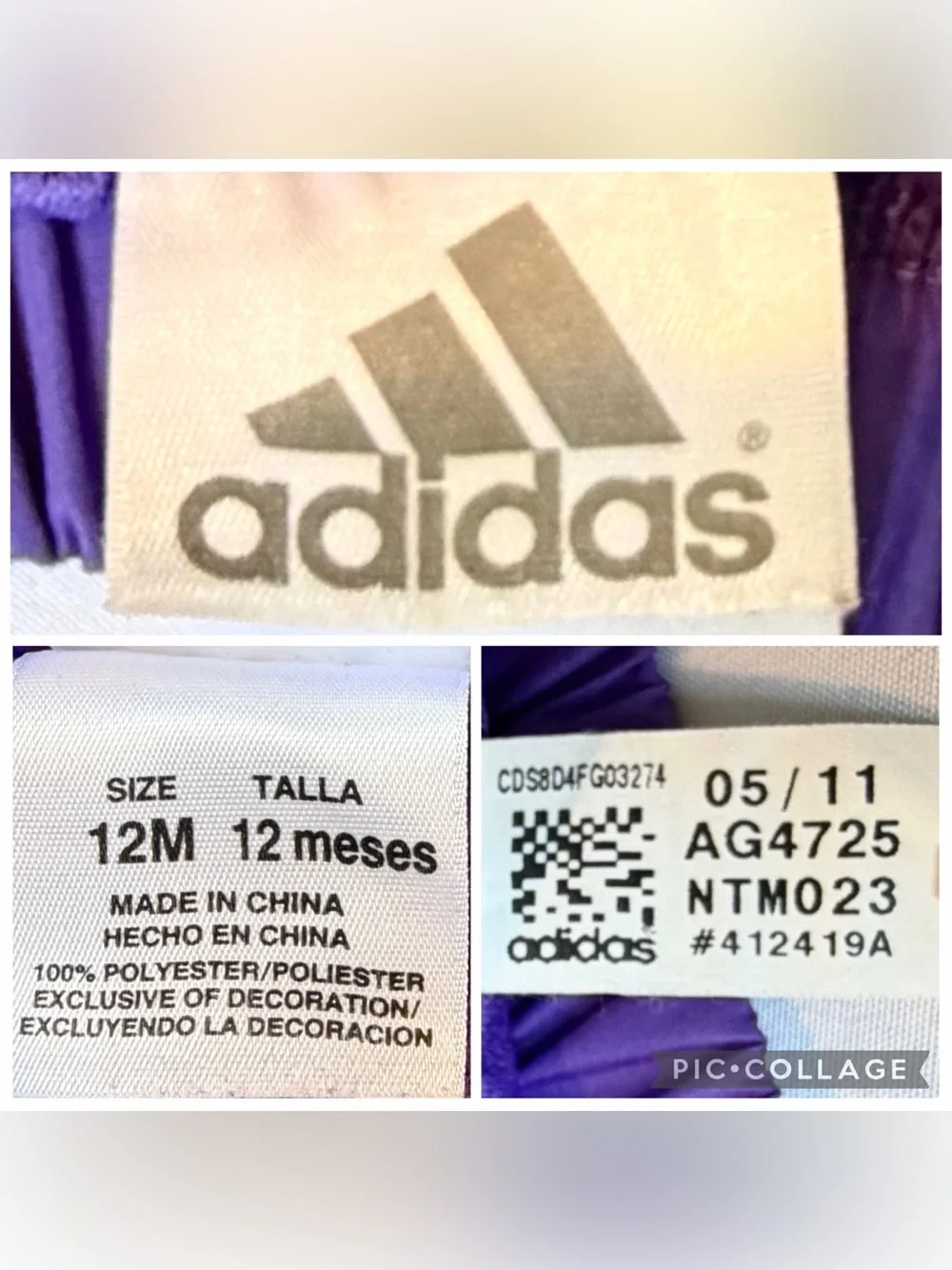 Adidas Girls Track Suit Purple Windbreaker Jacket Pants Set Green Stripes 12 Mo
